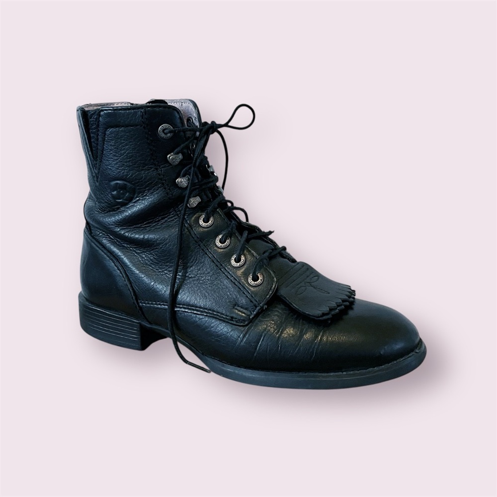 Ariat Heritage Lacer Roper Boot 6” Wm's Size 7 Black Leather Kiltie Riding Work